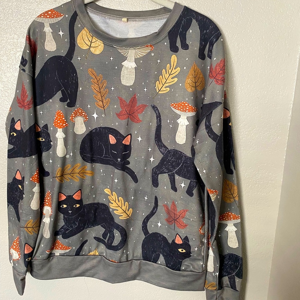 Cute Cat and Mushroom long sleeve sweater